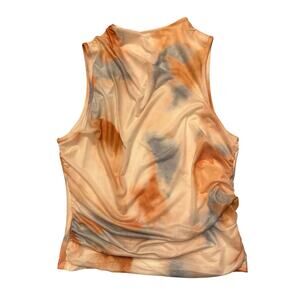Cream & Blue Tie Dye Mesh Ruched Tank Top – Size M (No Tag)